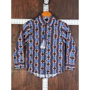 Wrangler Western Checotah Pearl‎ Snap Southwest Shirt Aztec Print Youth Medium